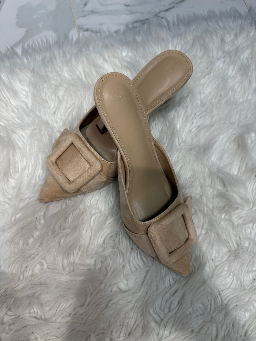 Beige Pointed-Toe Slip-On Mules